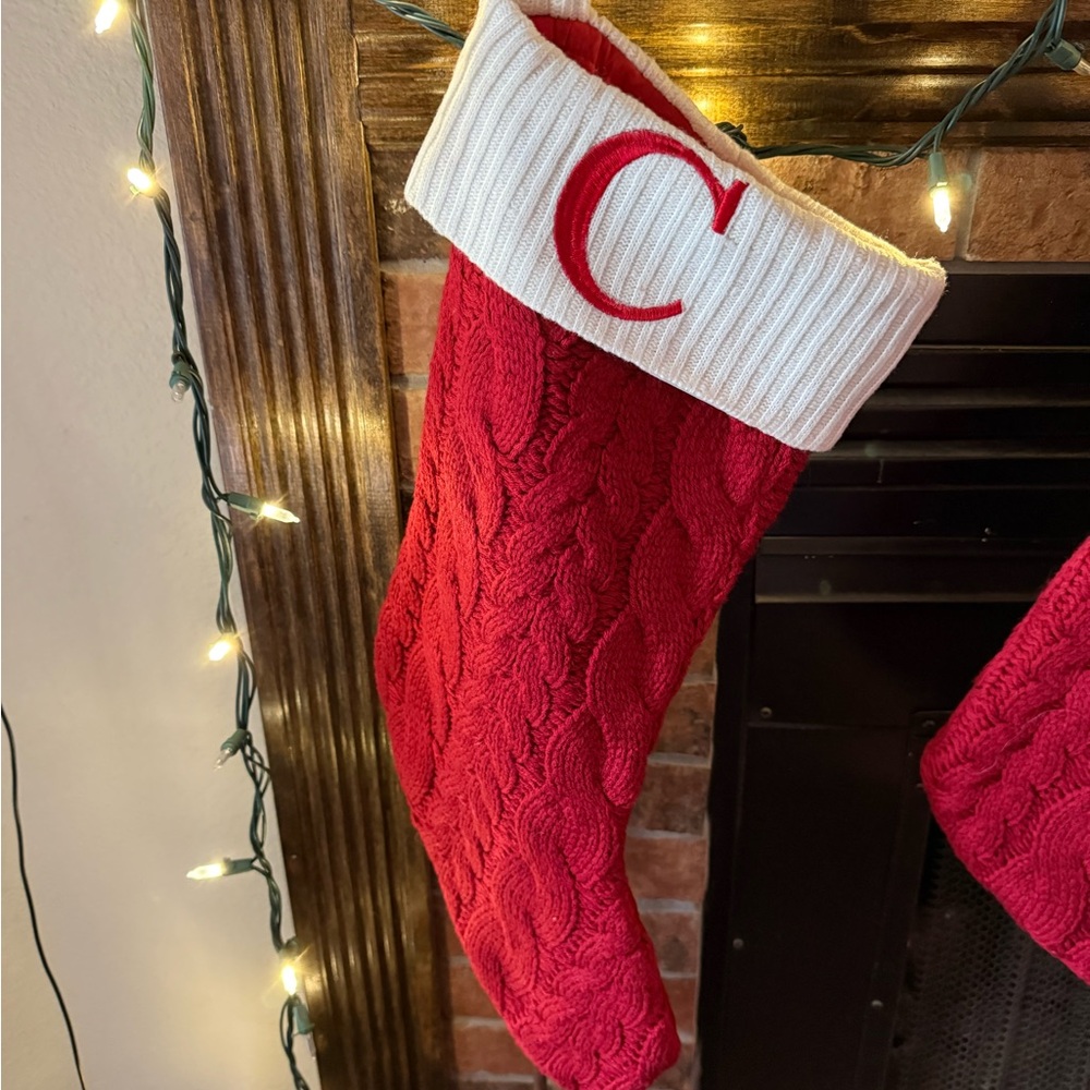 Red Cable Knit Christmas Stocking
